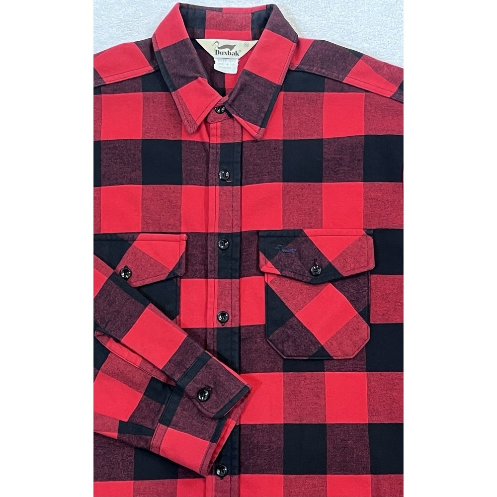 Vintage Duxbak Flannel Shirt XL Red Buffalo Plaid Cotton Hunting Lumberjack USA
